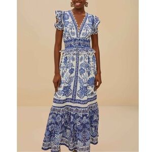 FARM Rio Off-White Shell Garden Maxi Dress Size Medium